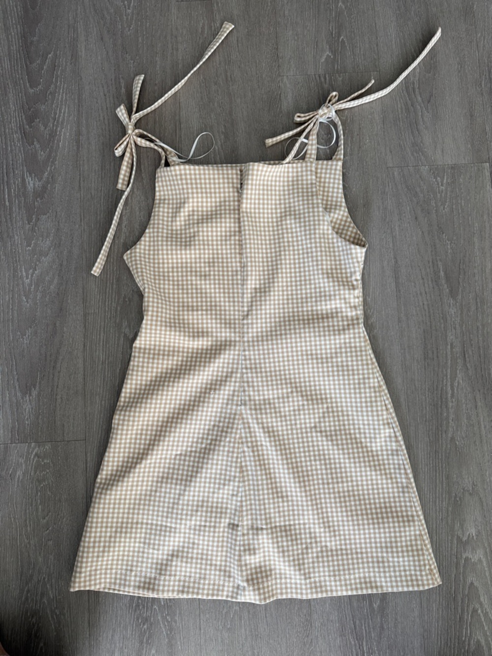 Zara Beige Gingham Tie-Shoulder Mini Dress - Picture 2 of 2